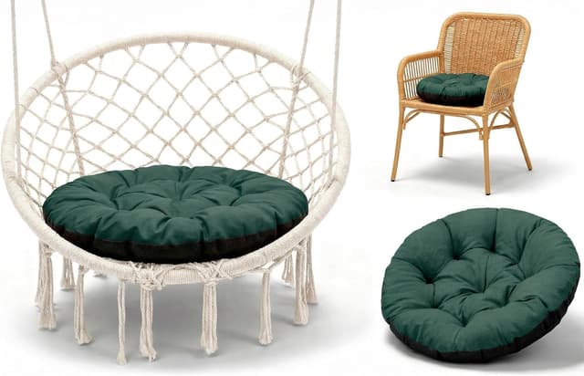 Detalle de Amazinggirl Cuscino rotondo per poltrona sospesa e sedie in rattan, 60 cm, verde ombra