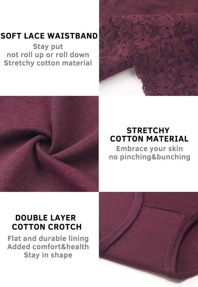 Detalle de Wealurre Cotton Panties for Women (Bikini/hipster lace brief) – No-show VPL comfort pack