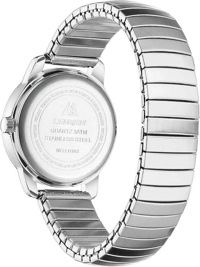 Detalle 2 de LN LENQIN orologio donna analogico al quarzo in acciaio con cinturino espandibile, impermeabile 3 ATM