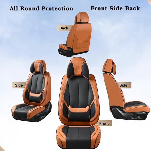 Detalle de Coverado Universal Seat Covers Full Set (5 Seats) in Waterproof Nappa Leather—Black & Brown