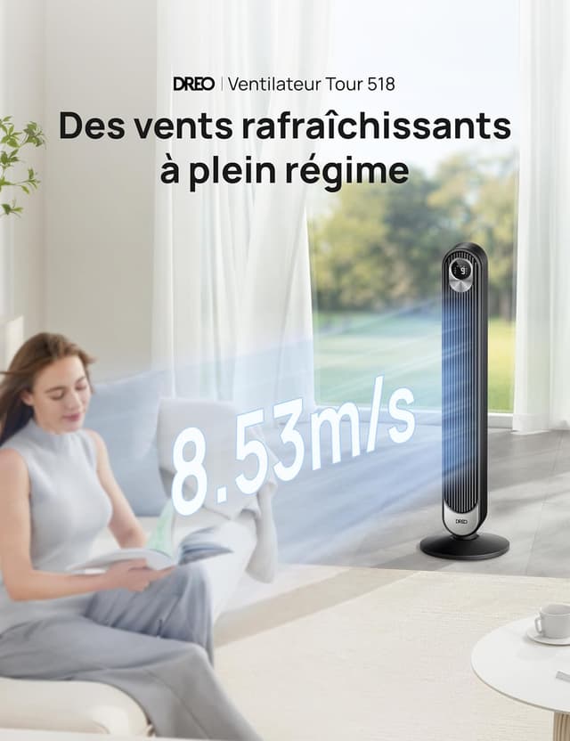 Detalle 2 de DREO Ventilateur colonne 106 cm silencieux, 9 vitesses 🌬