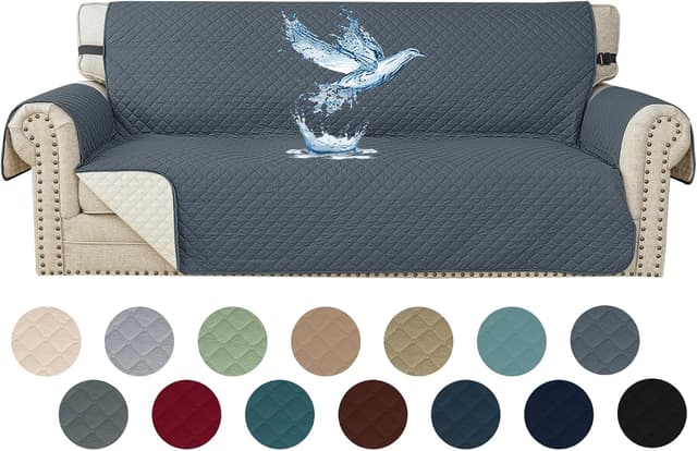 Detalle de YSTELLAA Housse imperméable de canapé 3 places avec accoudoirs et poches latérales (bleu gris)