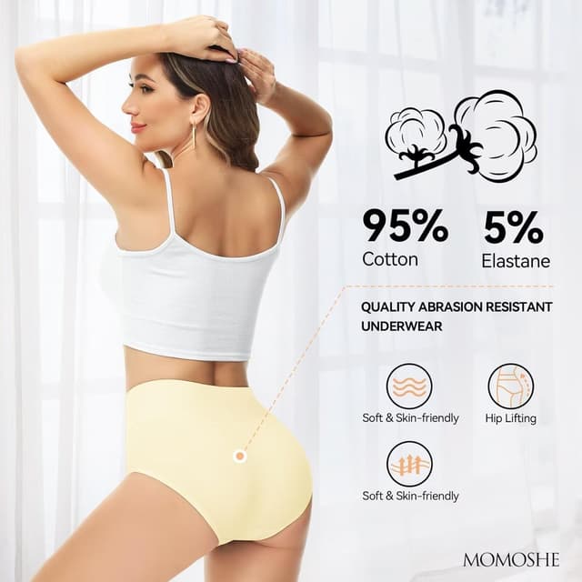 Detalle 2 de Momoshe Damen-Unterhosen im 5er-Pack aus Baumwolle mit hoher Taille (Stretch)