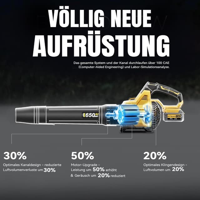 Detalle 2 de GEVEELIFE Akku-Laubbläser 20V mit 3 Gängen – bis 257 km/h, inkl. 2× 5,0Ah Akkus