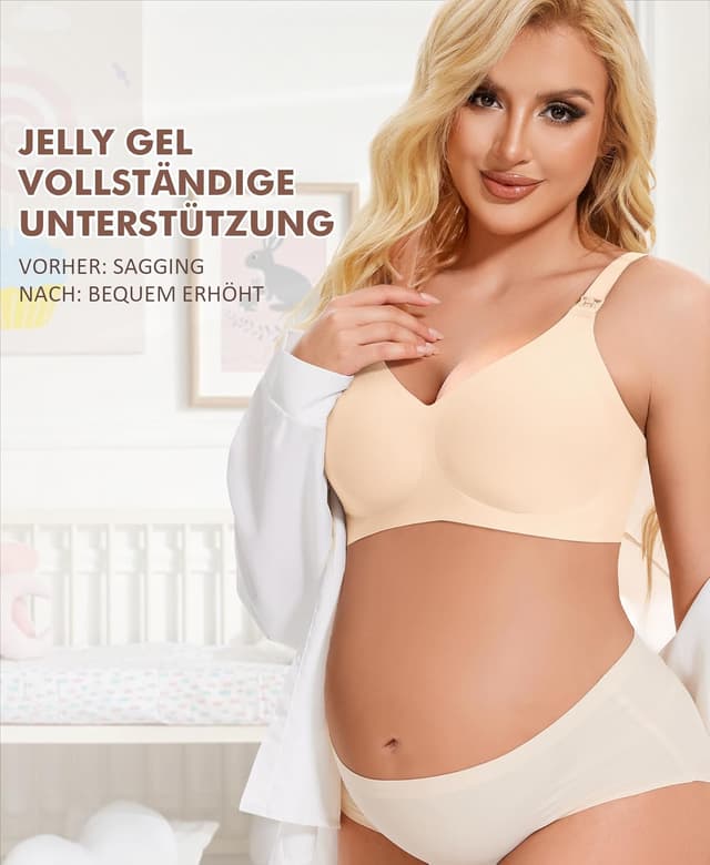 Detalle de QooNoo Still-BH ohne Bügel für Schwangerschaft & Stillen – gepolsterte Soft-Bralette aus Baumwolle/Stretch