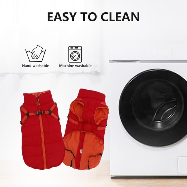 Detalle de babepet Waterproof Dog Coat with Harness (fleece-lined winter jacket) – Red – size S