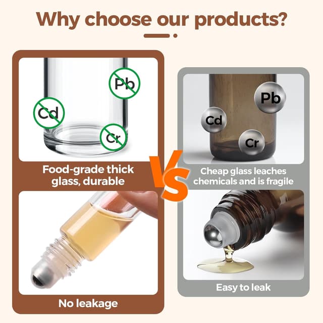 Detalle de ComSaf Set da 24 bottiglie in vetro per oli essenziali 10 ml con sfere in acciaio inox e contenitore a tenuta stagna