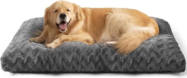 Detalle de EHEYCIGA waschbares Hundebett XL (104x68 cm) – reversible Hundematte mit Kunstpelz & Kunstleinen, dunkelgrau