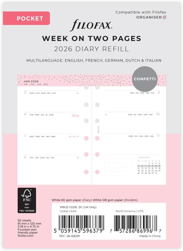 Detalle de Filofax Pocket Confetti week diary 2026