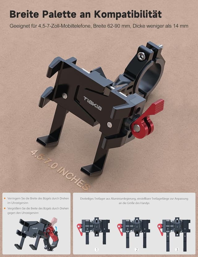 Thumbnail 3 de Tiakia Handyhalterung Fahrrad Aluminium 6 Klauen 360°