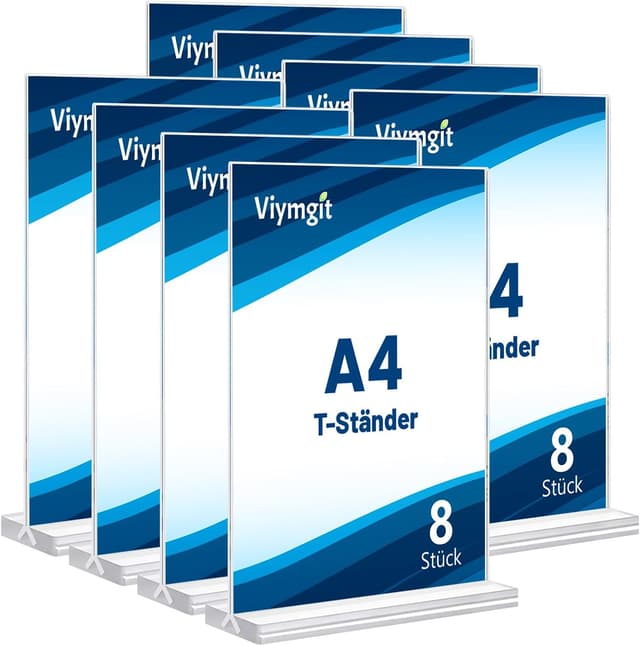 Thumbnail 6 de Viymgit 8er DIN A5 Tischaufsteller im glasklaren T-Ständer (Acryl) für Speisekarten & Hinweisschilder