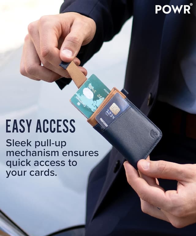 Detalle de POWR Pull Up Slim Wallet RFID blocking minimalist leather wallet (holds up to 5 cards)