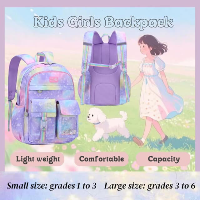 Detalle 2 de VIDOSCLA Cute Colourful Casual Daypack for Girls (Gradient Pink) – Kids School Backpack, 29 x 16 x 41cm