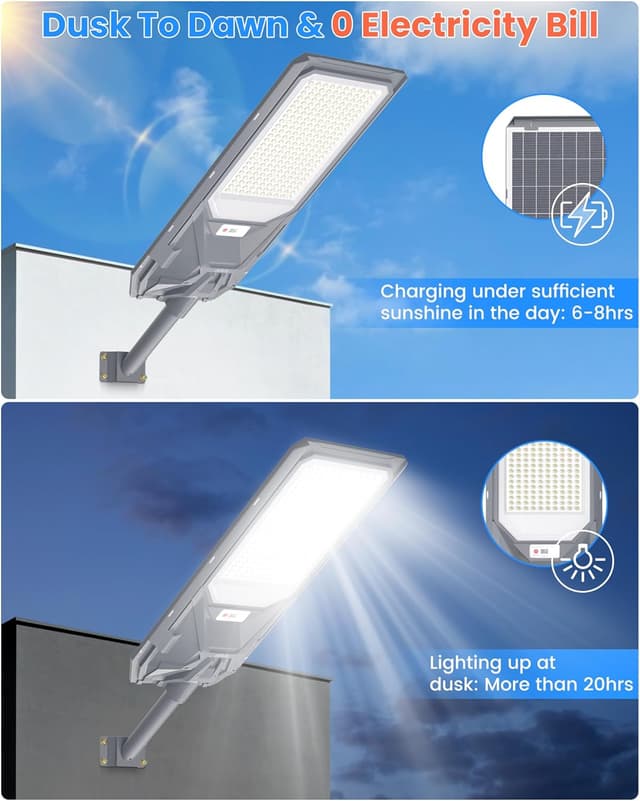 Detalle 2 de Gefolly SL-9000W lampione solare LED da esterno IP67 con telecomando e sensore di movimento
