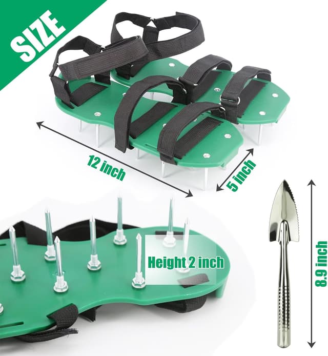 Detalle de HSLighting Rasenlüfter Schuhe mit Doppelriemen und 13 Metallspikes pro Sandale – Nagelschuhe zum Vertikutieren & Aerifizieren