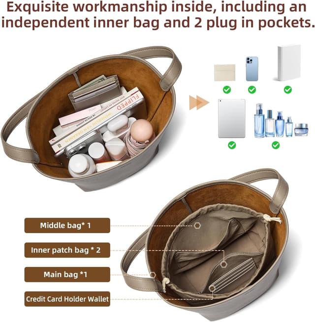 Thumbnail 6 de Genuine Leather Bucket Bag 9.06 in