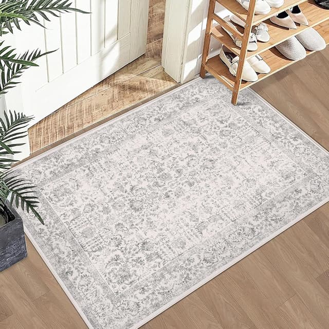 Detalle de HUGEAR Vintage grauer waschbarer Bereichsteppich (60x90 cm) für Eingangsbereich & Bad