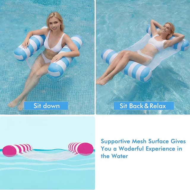 Detalle de OKSUWATER 4-Pack Inflatable Pool Floats (4-in-1 Water Hammock) with Headrest & Footrest