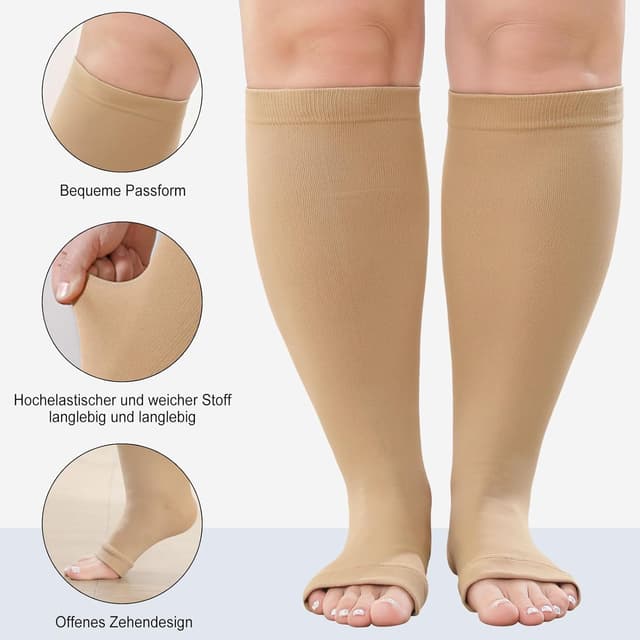 Detalle de LOFIR Medizinische Kompressionsstrümpfe 20–30 mmHg (Klasse 2) ohne Zehen, kniehohe Stützstrümpfe für Damen & Herren – 1 Paar