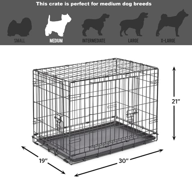 Detalle de New World Double Door Folding Metal Dog Crate (76 cm) with enhanced security and leak-proof pan