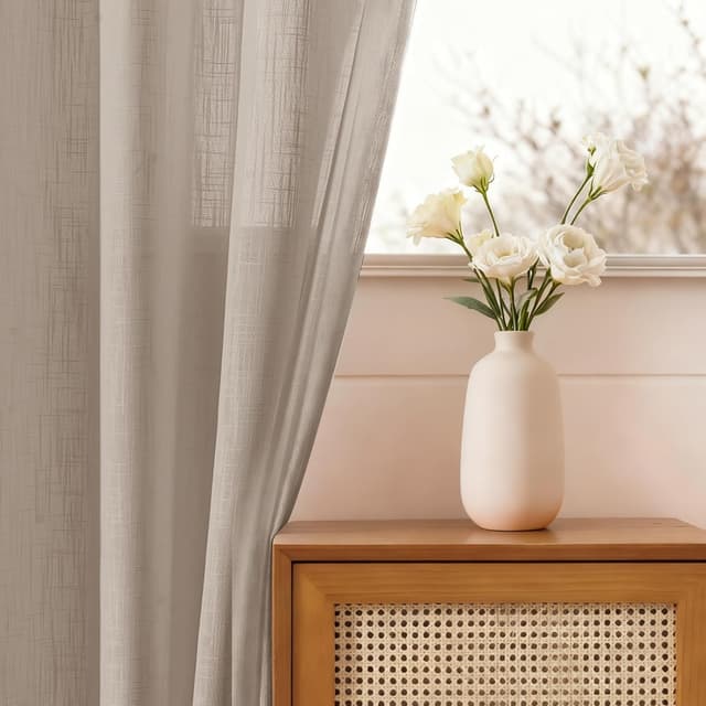 Detalle 2 de Ystyle rideau voilage transparent effet lin, lot de 2 (140x260 cm), avec œillets