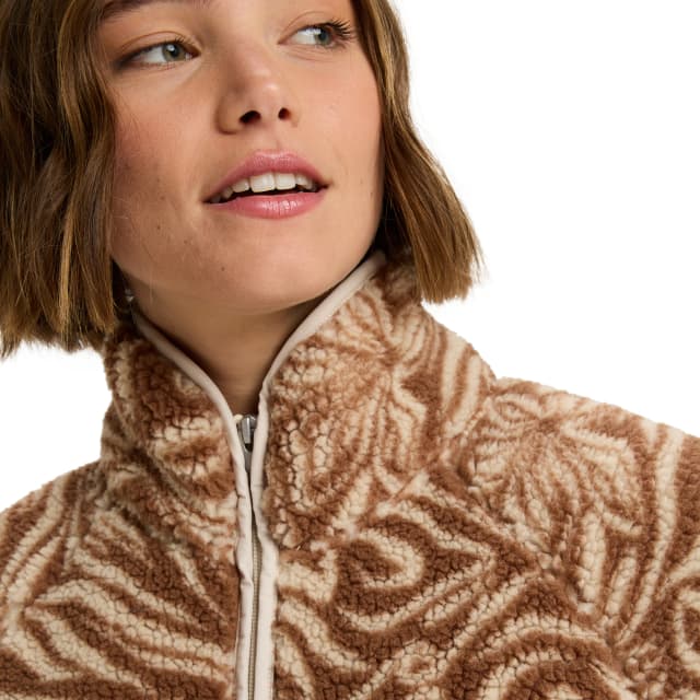 Detalle de Roxy Forro polar de mujer Blurry Cloud Print: polar holgado con cremallera y sherpa estampada
