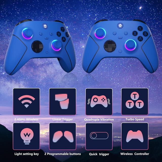 Detalle de YUYIU Wireless 2.4GHz RGB Controller (7 Colors) for Xbox + PC/Steam, 1000mAh Battery, Dual Vibration, Turbo & Programmable Keys, 3.5mm Audio Jack