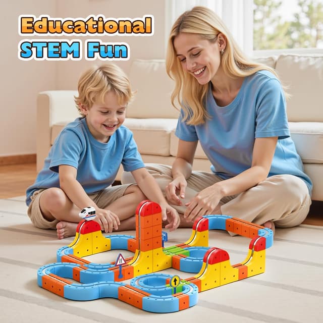 Detalle de 56 Pezzi Trenino Elettrico per Bambini: pista magnetica DIY a cubi 3D per bimbi 3-8 anni