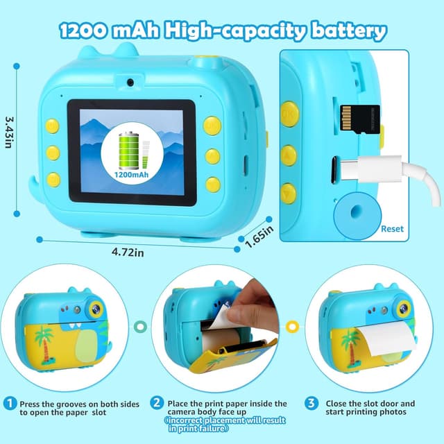 Thumbnail 6 de ARNSSIEN Kids Camera Instant Print (M3) – instant print toy camera with HD video, 7 rolls of paper and 32GB card