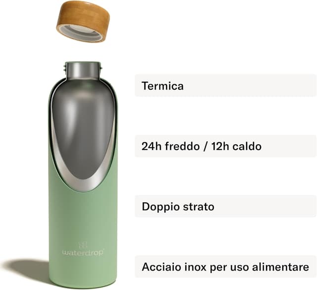 Detalle 2 de waterdrop Borraccia Termica in acciaio inox da 600 ml: mantiene caldo 24 ore e freddo 12