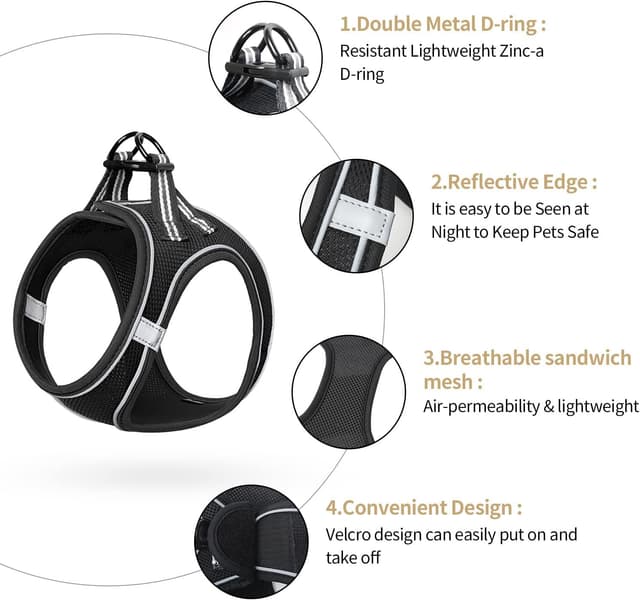 Thumbnail 6 de HEELE Dog Harness Step-in Soft Mesh with Reflective Loop (Small to Puppies) – Black, L