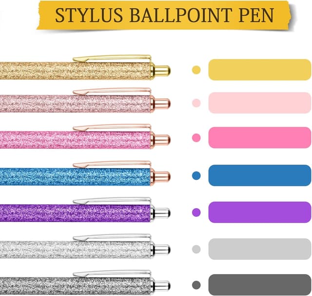 Detalle de Set AUAUY da 7 penne a sfera retrattili con glitter e inchiostro nero