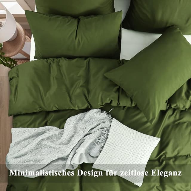 Detalle 2 de Aisbo Bettwäsche 135x200 Baumwolle 4teilig Olivgrün