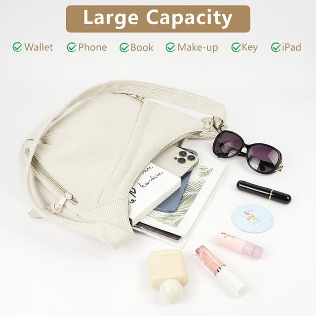 Detalle 2 de Grand sac à bandoulière Aucuu en velours côtelé avec pendentif nuage et bandoulière réglable