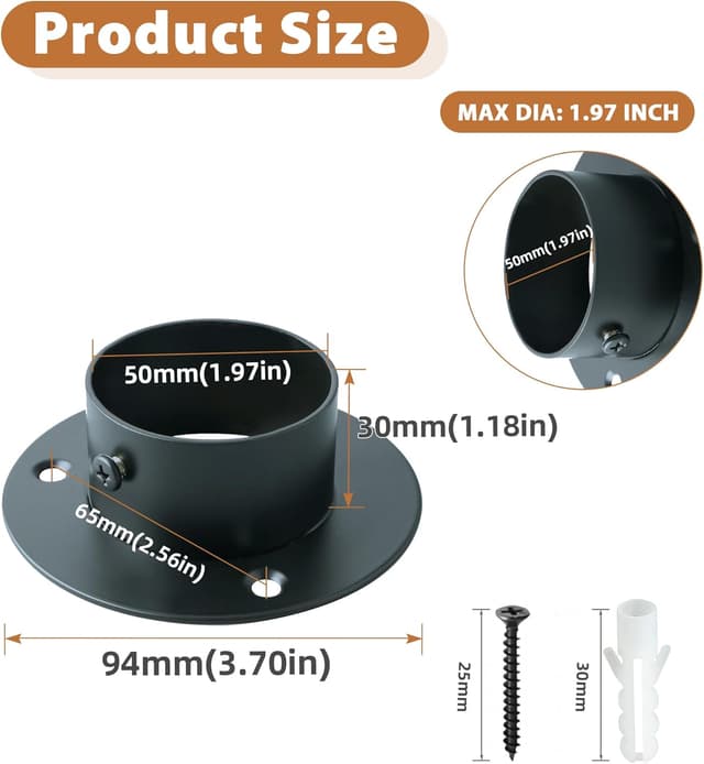 Detalle de Mooche 4 pcs stainless steel curtain pole holders rail brackets (wall mount) in black