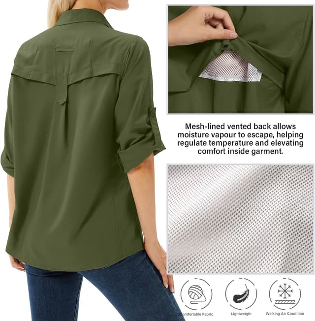 Detalle de yeyity Damen-Hemdbluse mit UPF 50+ UV-Schutz, Langarmshirt für Outdoor & Safari