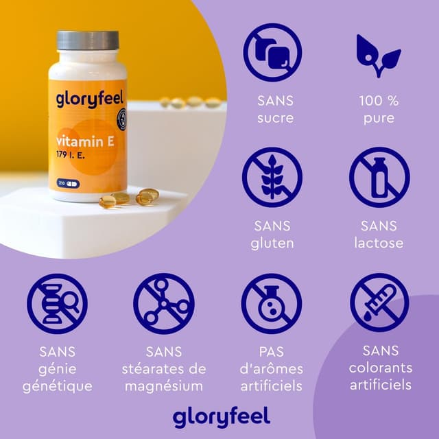 Detalle de Vitamine E 210 capsules bioactives – D-Alpha tocophérol (cure 3 mois) en softgels