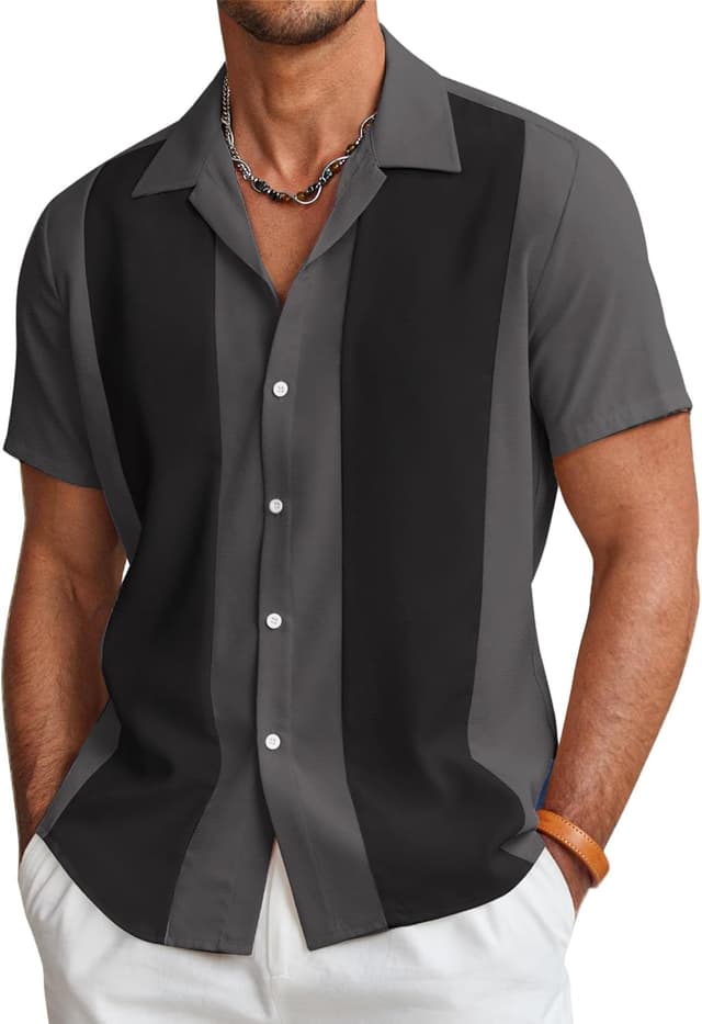 Detalle de COOFANDY Men’s Vintage Bowling Shirt (Short Sleeve Button-Down) – Cuba/Hawaiian Beach Style