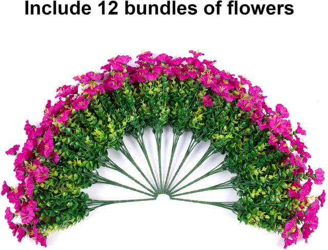 Detalle de HyeFlora 12 Bundles of UV-Resistant Artificial Fuchsia Morning Glory Flowers for Outdoor Planters