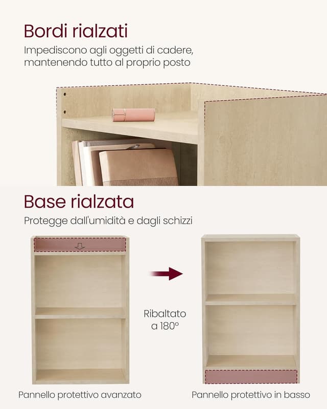 Detalle 2 de VASAGLE CUSTOS Collezione set da 2 comodini con scomparti aperti e ripiano regolabile LET866LA01 beige travertino