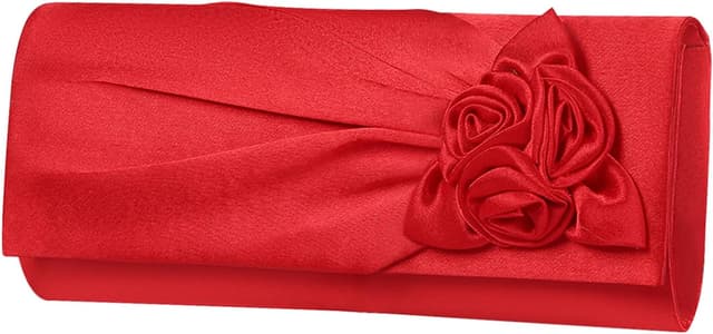 Detalle de Wocharm ladies satin clutch bag with rose – 3-in-1 evening wedding handbag