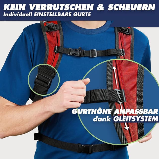 Detalle 2 de SASMO Sports Laufrucksack 6L (Rot) mit Thermofach – ultraleicht, mit Regenschutz und Reflektoren