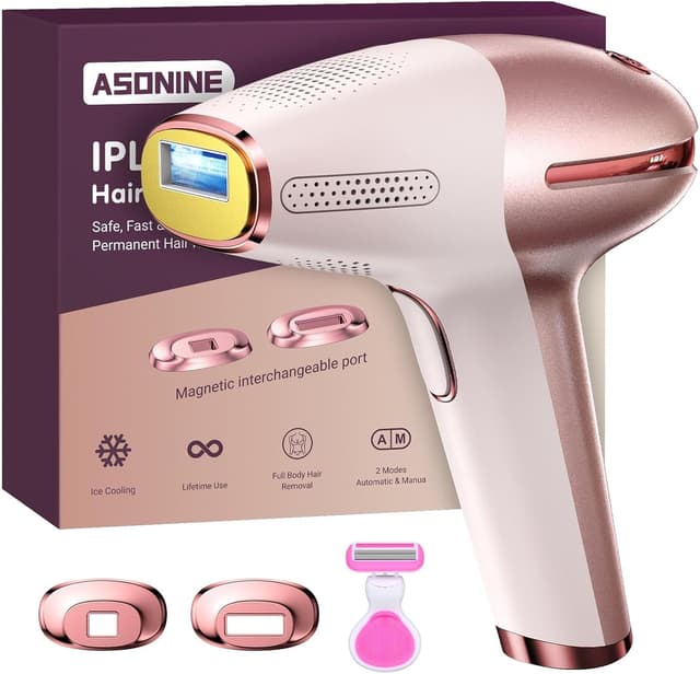Detalle de ASOINNE Épilateur Lumière Pulsée IPL avec fonction de refroidissement, 9 niveaux d’intensité (rose)