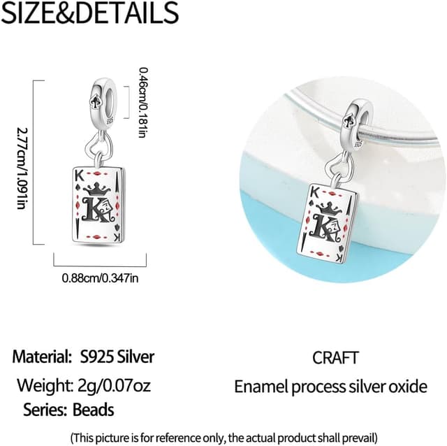 Detalle 1 de QIKAOLA S925 Sterling Silber Charm Perlen im Tarotkarten-Design für Pandora-Armbänder und Ketten