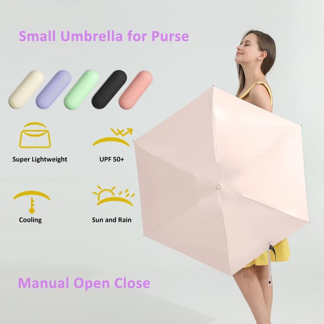 Detalle 2 de BAODINI Travel Mini Umbrella for Purse with Case (UPF 50+ UV Protection) – small compact pocket umbrella