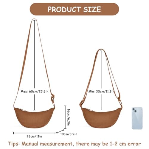 Detalle 2 de Aucuu bolso bandolera para mujer de media luna impermeable (nailon) en marrón