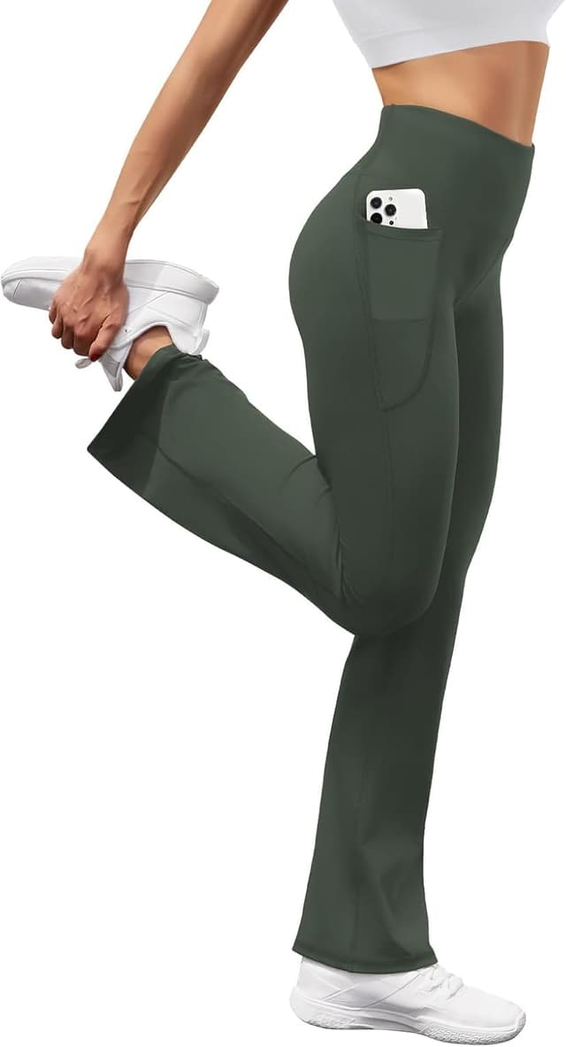 Detalle de Glacspyg Damen-Hose mit Taschen – Yogahose, High Waist & Bootcut für Freizeit und Sport