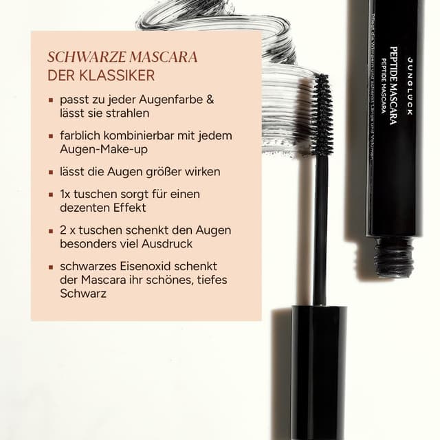 Detalle de JUNGLÜCK Peptide Mascara (vegan) – schwarze Wimperntusche für lang, dicht & definiert