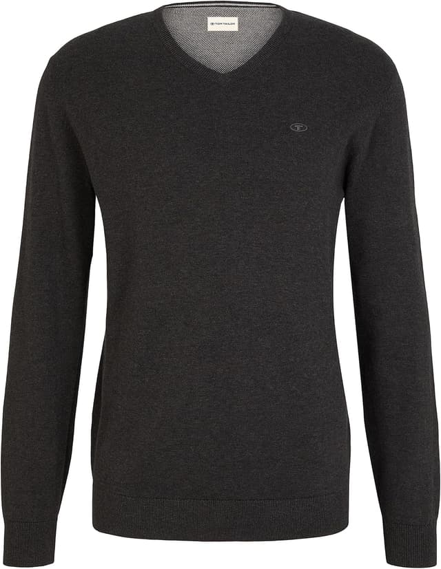 Detalle de TOM TAILOR Herren-Strickpullover mit V-Ausschnitt aus Baumwolle