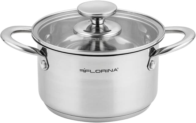 Detalle de FLORINA Falcon Edelstahl-Kochtopf 1,9 l (Ø 16 cm) mit Glasdeckel und Innenskala
